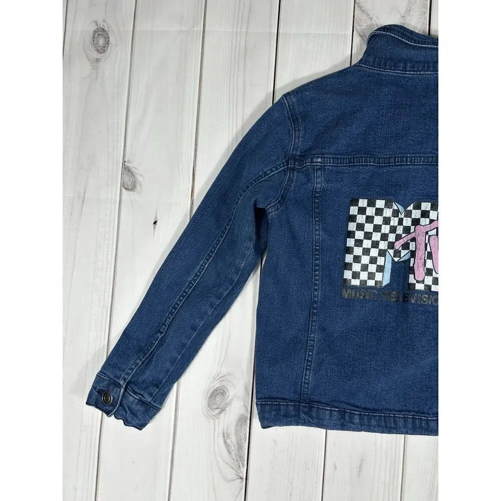 MTV Music Television Denim Jacket Girl's Large (10-12) Sewn Patch Button Down